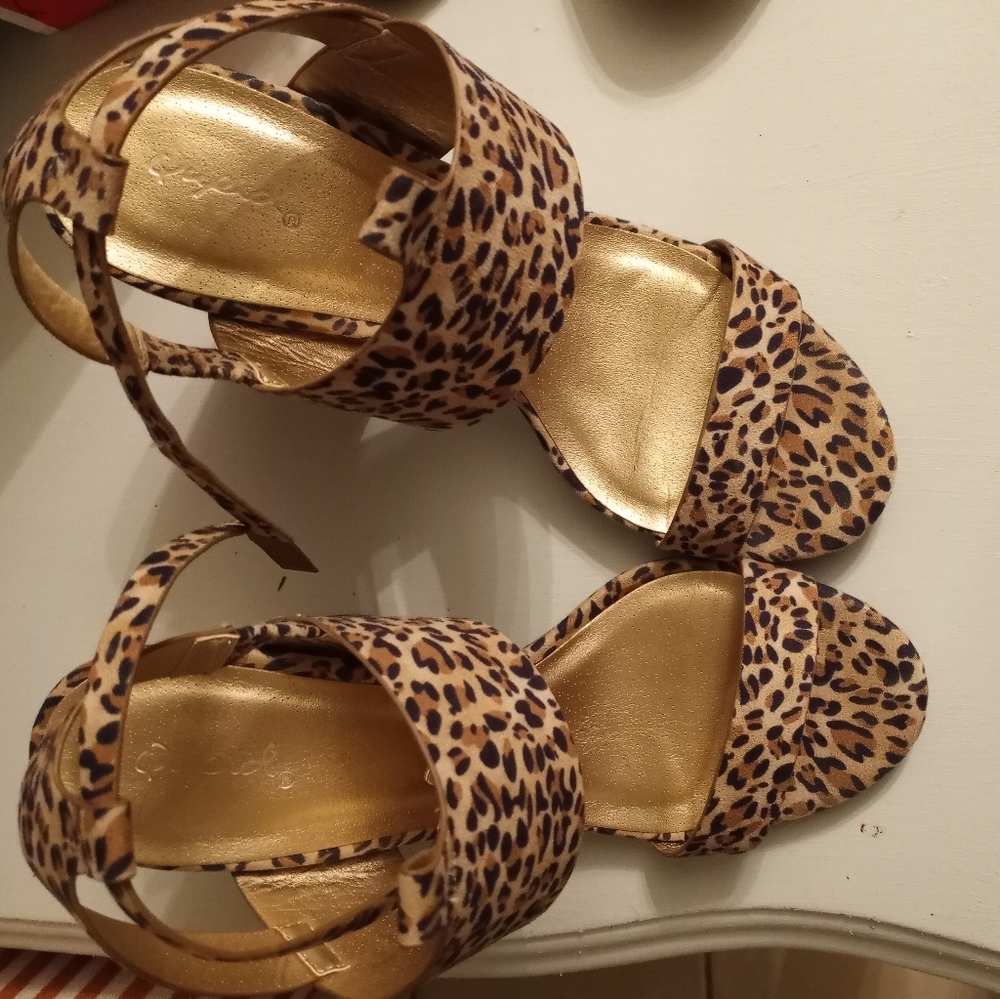 Animal print chunky heels